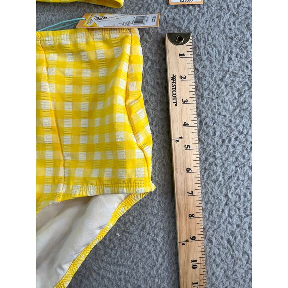 Kona Sol Two Piece Swimsuit Womens Large Yellow Checkered Plaid Bikini NWT - Picture 5 of 15